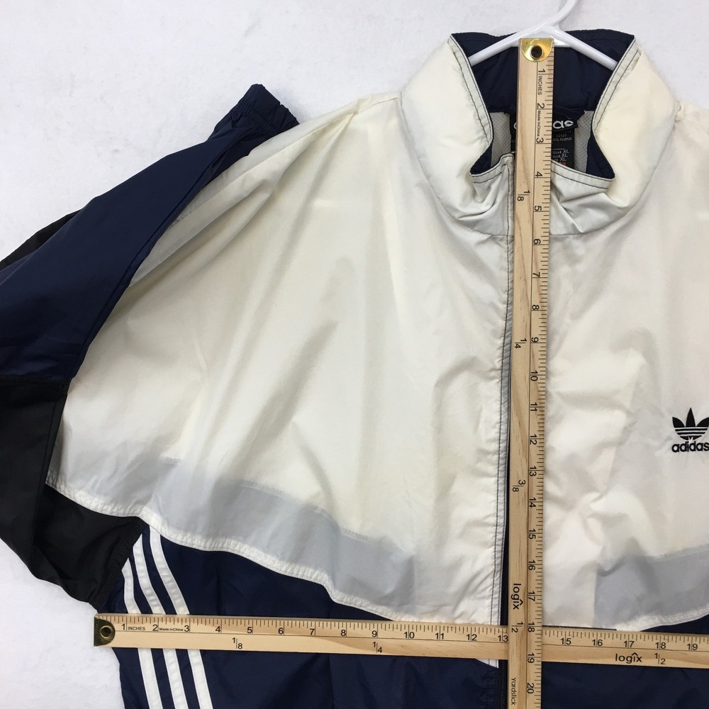 Vintage Adidas Trefoil Windbreaker Jacket Mens XL Navy White Colorblock Nylon - Picture 9 of 10